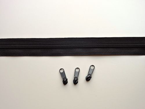 Endlosreißverschluss 1m schwarz (inkl. 3 Zipper)